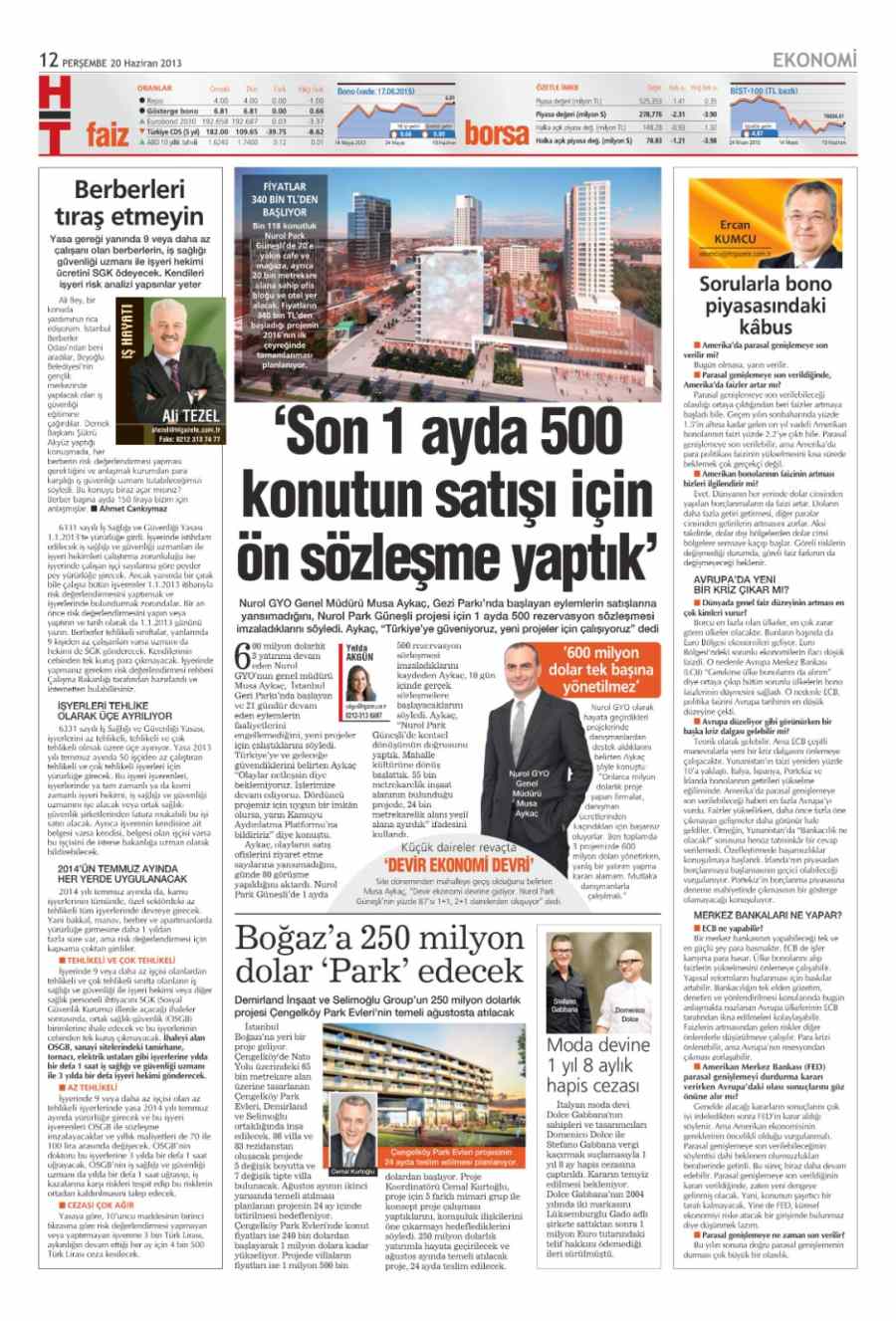 20 Haziran 2013 tarihli Çengelköy Park Evleri gazete sayfası